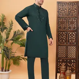 adhirajan Men Embroidered, Solid Pure Cotton Straight Kurta image 5