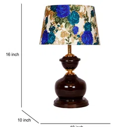foziq Brown Metal & Cotton Blue & White Colour Table Lamp image 3