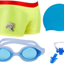 the morning play Swimming Costume for Kids Boys 5 To 8 Years 1 Anti Fog Goggles Cap YELLOW Swimming Kit-picture-13