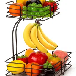 prime krafts 2 Tier Countertop Fruit Vegetables Basket Bowl Storage With Banana Hanger Iron Fruit & Vegetable Basket-picture-19