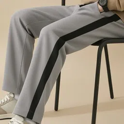 Men Solid, Striped Grey Track Pants-image-0