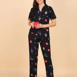 asami Women Night Suit Set Dark Blue Printed image 1