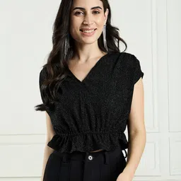 Casual Regular Sleeves Solid Women Black Top-image-73