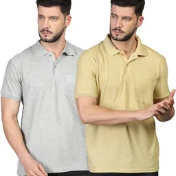 inkkr Pack of 2 Men Solid Polo Neck Cotton Blend Multicolor T-Shirt-picture-12