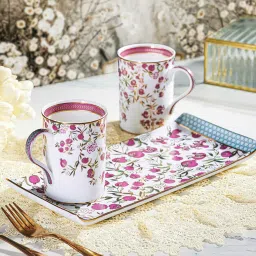 trovea's Pom Passion 24K Gold Plated Mugs And Tray Set (Pack Of 3) image 2