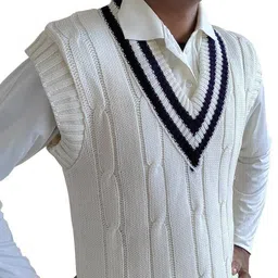 ashwan Men Striped V Neck White Sweater-picture-11