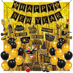 zyozique Black, Golden New Year Party Decorations Banner,Photo Booth Props,Balloons (Pack of 56)-picture-46
