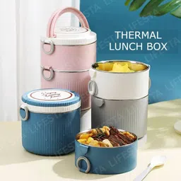 lifesta Insulated Stainless Steel Round Lunch Box - Double Layer Lunch Box 2 Containers Lunch Box image 2