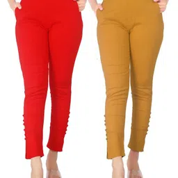sujata fashion Pack of 2 Women Slim Fit Red, Yellow Lycra Blend Trousers image 1
