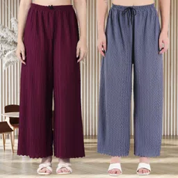 kwsh Pack of 2 Women Regular Fit Purple, Grey Viscose Rayon Trousers-picture-25
