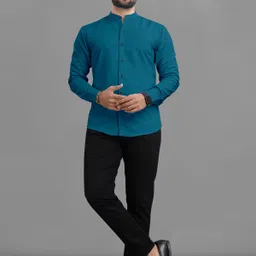 rahul look Men Slim Fit Solid Mandarin Collar Casual Shirt image 5