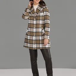 honnete 100 % Polyester Checkered Coat For Women-picture-39