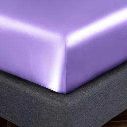 coolbeds Purple Solid 400 TC Satin Queen Fitted Bedsheet with 2 Satin Pillow covers image 4