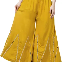 omaya Women Relaxed Yellow Viscose Rayon Trousers-picture-15