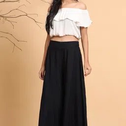 juniper Women Flared Black Viscose Rayon Trousers image 2