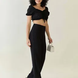 kotty Women Regular Fit Black Viscose Rayon Trousers-picture-42