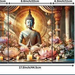 halre Set Of 3 Lord Buddha Wall Paintings For Living Room Gift Items Digital Reprint 12 inch x 18 inch Painting image 2