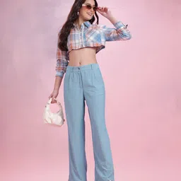 dressberry Women Flared Blue Polyester Trousers image 4