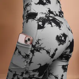 poojaran Printed Women Grey, Black Tights image 2