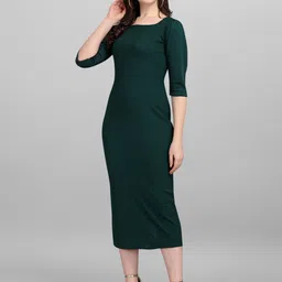 purvaja Women Bodycon Green Midi/Calf Length Dress image 5