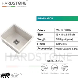 hardstone Quartz Sink - 18 x 16 x 8.5 In, 10mm Thickness - Heavy - Duty Premium Quality Quartz Kitchen Sink (18 x 16 x 8.5 In, 10mm Thickness) Top Mount image 3