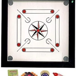 duggu Wooden white Carrom board 26 inch Gloss Finish Striker, coin Set and Powder 66 cm Carrom Board image 2