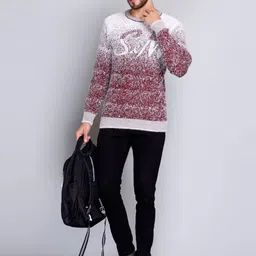 ewools Men Self Design Round Neck Maroon Sweater image 5