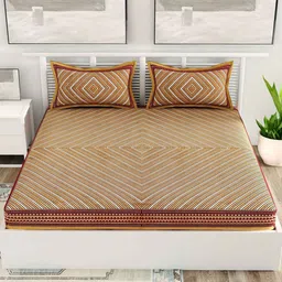 uniqchoice Brown Traditional 120 TC Cotton Queen Sized Bedsheet with 2 Pillow Cover image 2