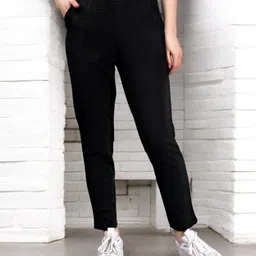 leewan Women Solid Black Track Pants image 1