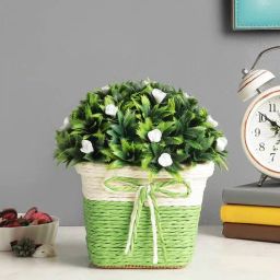 foliyaj Plastic With Thorny Green Leaves And Small White Flowers With Pot Artificial Plants-picture-12