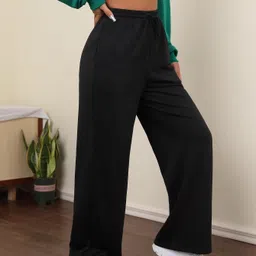 dockstreet Women Loose Fit Black Cotton Blend Trousers-picture-21