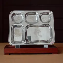 omkarixa Classic Stainless Steel Lunch & Dinner Plate | Apple Design Bhojan Thali 5-in-1 Dinner Plate-picture-46
