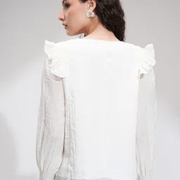 tokyo talkies Casual Regular Sleeves Self Design Women White Top image 2