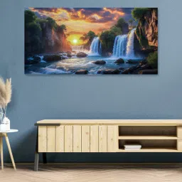 nestroots Canvas Framed Serene Sunset Over Waterfall Bridge Wall Painting-picture-27