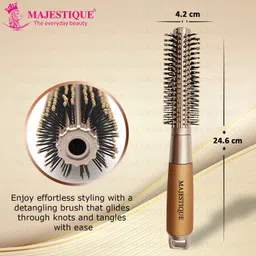 majestique Golden Series Round Hair Brush for Blow Drying Nylon Bristles image 2