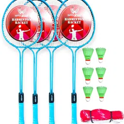 spo zone Badminton Kit Combo Set Of 4 Piec Racquet With 3 Piece Feathers Shuttle With Net Badminton Kit-picture-18