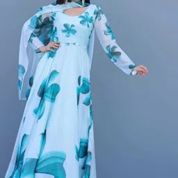 mitvafashion Women Floral Print Georgette Anarkali Kurta With Attached Dupatta image 2