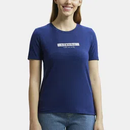 jockey A124 Women Typography Round Neck Cotton Blend Blue T-Shirt-picture-10