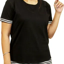 pinkshell Women Solid Round Neck Cotton Blend Black T-Shirt image 1