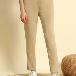 leewan Women Solid Beige Track Pants-picture-17