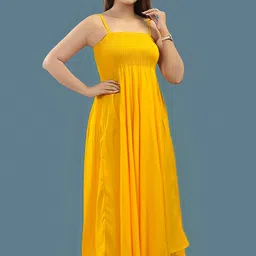 hoc's Women Fit and Flare Yellow Midi/Calf Length Dress image 3