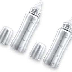 Stainless Steel Baby Feeding Bottle with Stainless Steel Cap, Mirror Finish - Food Grade Plastic, Silicone-image-76