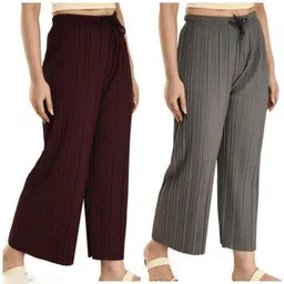 sark fashions Pack of 2 Women Regular Fit Purple, Grey Crepe Trousers-picture-20