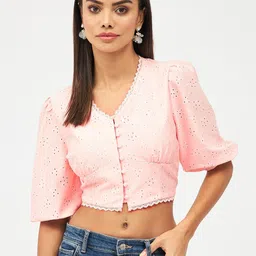 Casual Regular Sleeves Self Design Women Pink Top-image-52