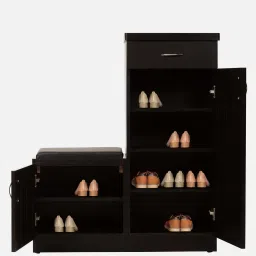 solace craft Cygnus Shoe Rack with Seating in Walnut Matte Finish image 5