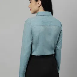 english navy Women Regular Fit Self Design Spread Collar Formal Shirt image 2