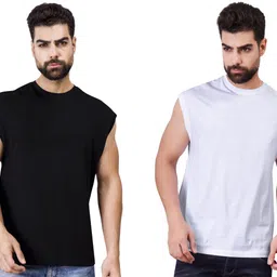 i&d Pack of 2 Men Solid Round Neck Pure Cotton Multicolor T-Shirt image 1