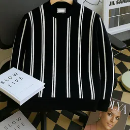 nb nicky boy Men Striped Round Neck Cotton Blend Black T-Shirt-picture-47