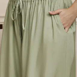 valles365 by s.c. Pack of 2 Women Flared Grey, Green Viscose Rayon Trousers image 5