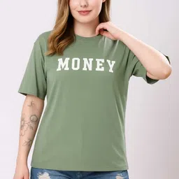 Women Graphic Print, Typography Round Neck Cotton Blend Black T-Shirt-image-1